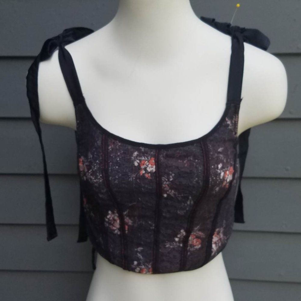 Free People - Black Floral Lace Tie-Shoulder Crop Top